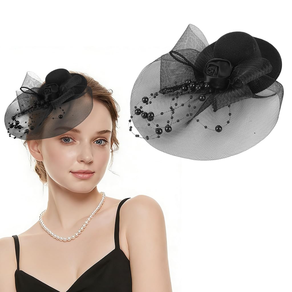 ZIBUYU® Retro Chiffon Top Hat Style Hair Clip for Women Elegant Fascinator Headpiece with Vintage Design, Lightweight Material, and Comfortable All-Day Wear for Weddings, Parties-image-30