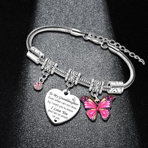 Granddaughter Charm Bracelet Gifts I Love Gifts for Granddaughter Christmas Birthday Gifts from Grandma Grandpa Proud Of You Gifts for Granddaughter Graduation Gifts Butterfly Bracelet Gifts Heart Rhinestones Bracelet Jewelery2