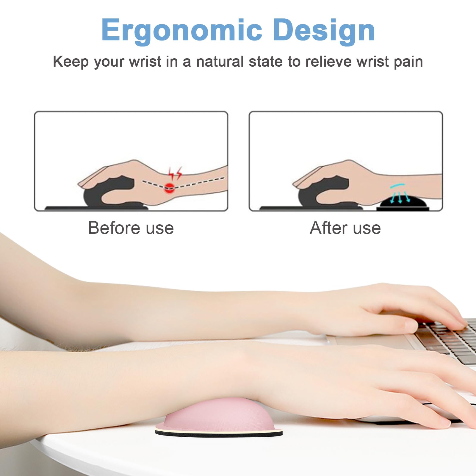 Dapesuom Maus-Handgelenkauflage, niedliches Ergonomisch Memory-Schaum Handgelenkstütze Pad für Computer-Schreibtischunterlagen, Maus-Handgelenk-Pad für Büroarbeit und Laptop, Computer, Hellrosa