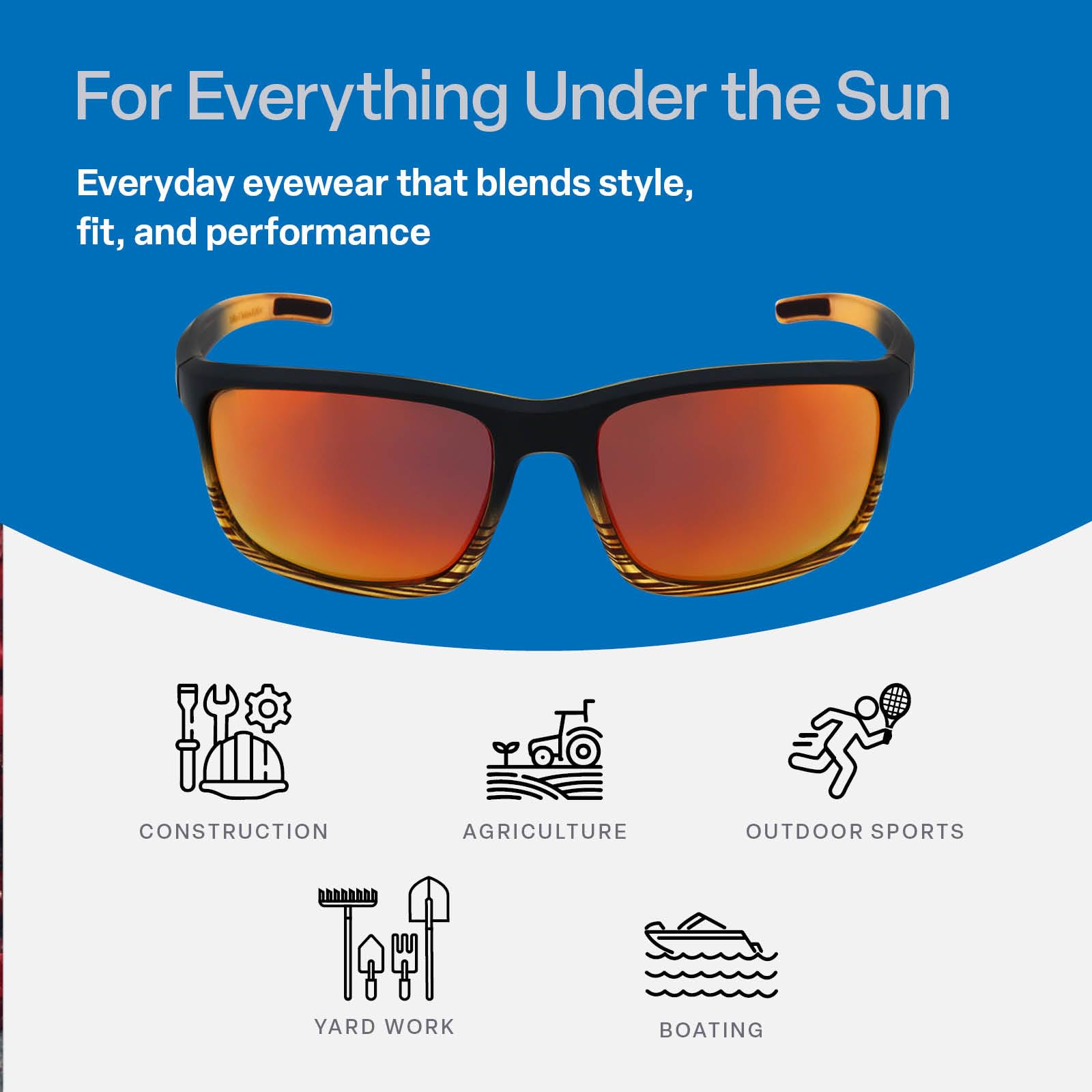 Bullhead Safety Pompano Gafas de seguridad polarizadas con tecnología de niebla de rendimiento, ANSI Z87+, luz azul con luz UV y protección antiarañazos, lentes de espejo rojo con marco de tortuga