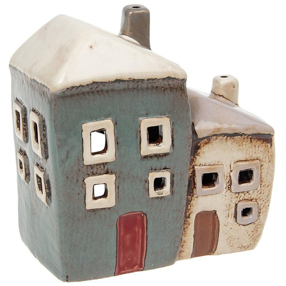 Village Pottery Grey & Cream Double House Tea Light Holder