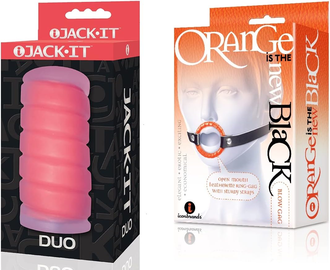 Sexy Gift Set of Jack-It Duo, Cherry and Icon Brands Orange is The New Black, Blow Gag, Open Mouth Leather Gag