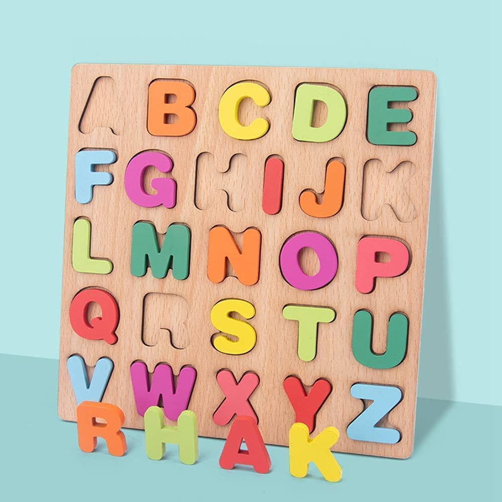 TS WITH TECHSUN Wooden Puzzles for Toddlers for Kids Preschool Learning Toys, Montessori Toddler Puzzles, Alphabet, Number, Shape for Kids 2-4 Years Old (Alphabet Puzzle) 3