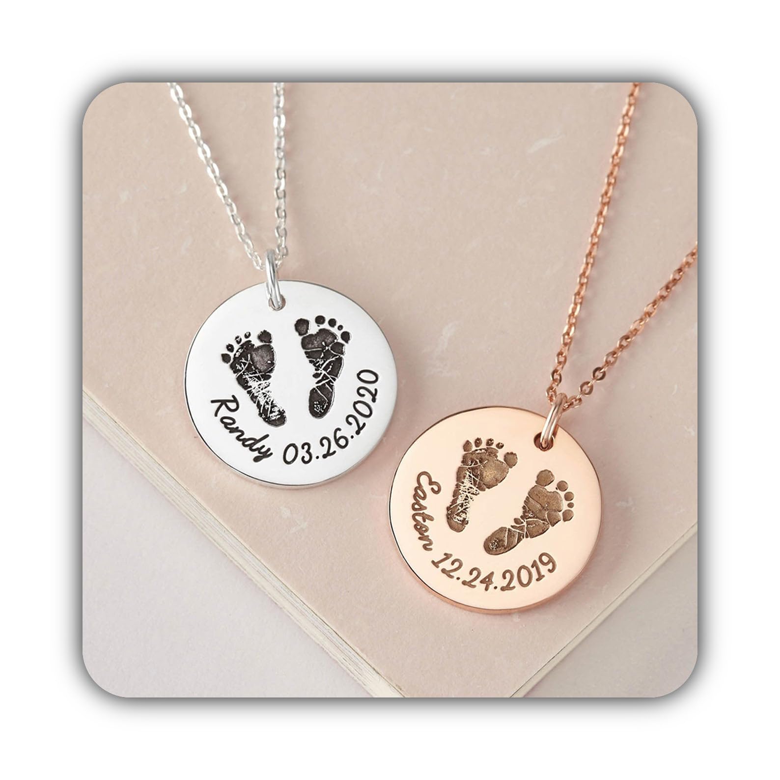 Mamá collar bebé pies, nueva mamá joya, huella de bebé nuevo collar Día de la Madre Navidad cumpleaños aniversario fiesta prenatal