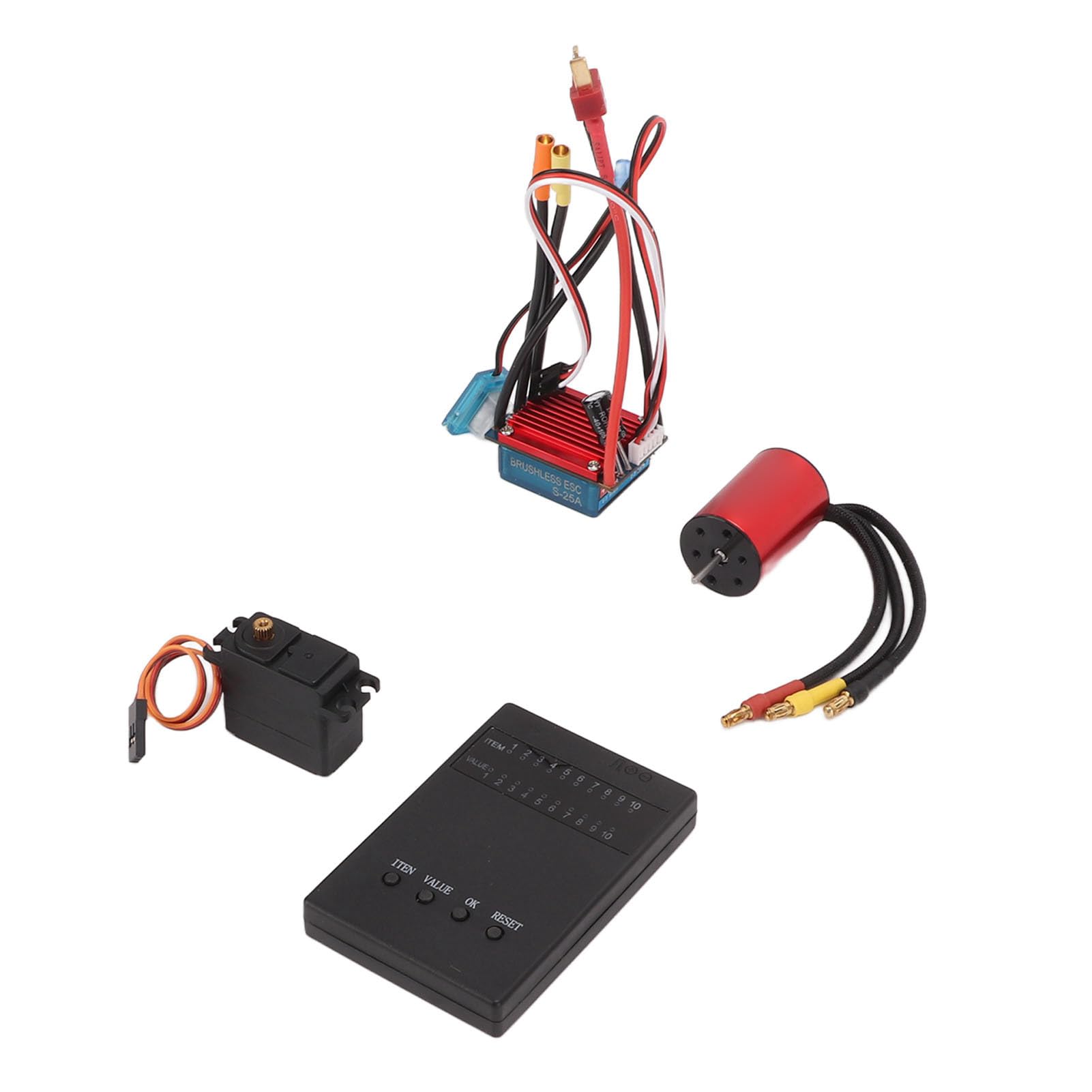 4800kV Motor sin escobillas 25A Combo Combo de alto rendimiento de 2.2 kg de engranaje de metal Servo con tarjeta de programación para 1/16 1/18 RC Aleación de aluminio rojo de
