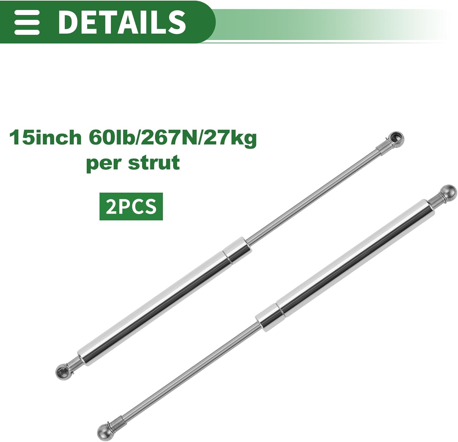 Motoforti Universal Stainless Steel Lift Support Struts Ball Joint Gas Spring for Boat Marine Hatch Cover Storage Lid Toolbox Cover 15inch/380mm 60lb/267N/27kg 2 Pcs