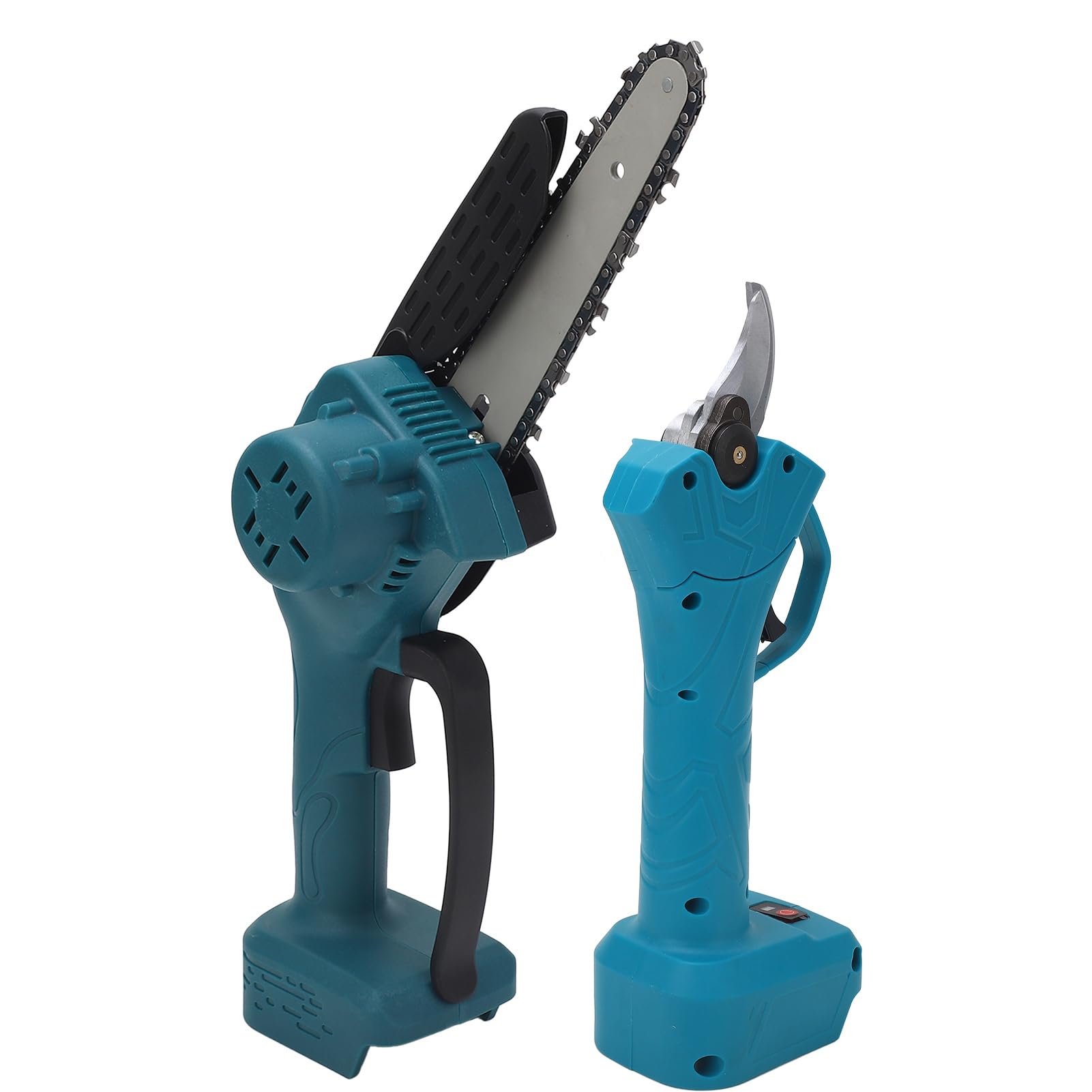 Kit de tijeras de podar eléctricas inalámbricas y mini motosierra con poste de extensión telescópico de 6,56 pies, batería de litio de 21 V, 4000 mAh, motor sin escobillas de 600
