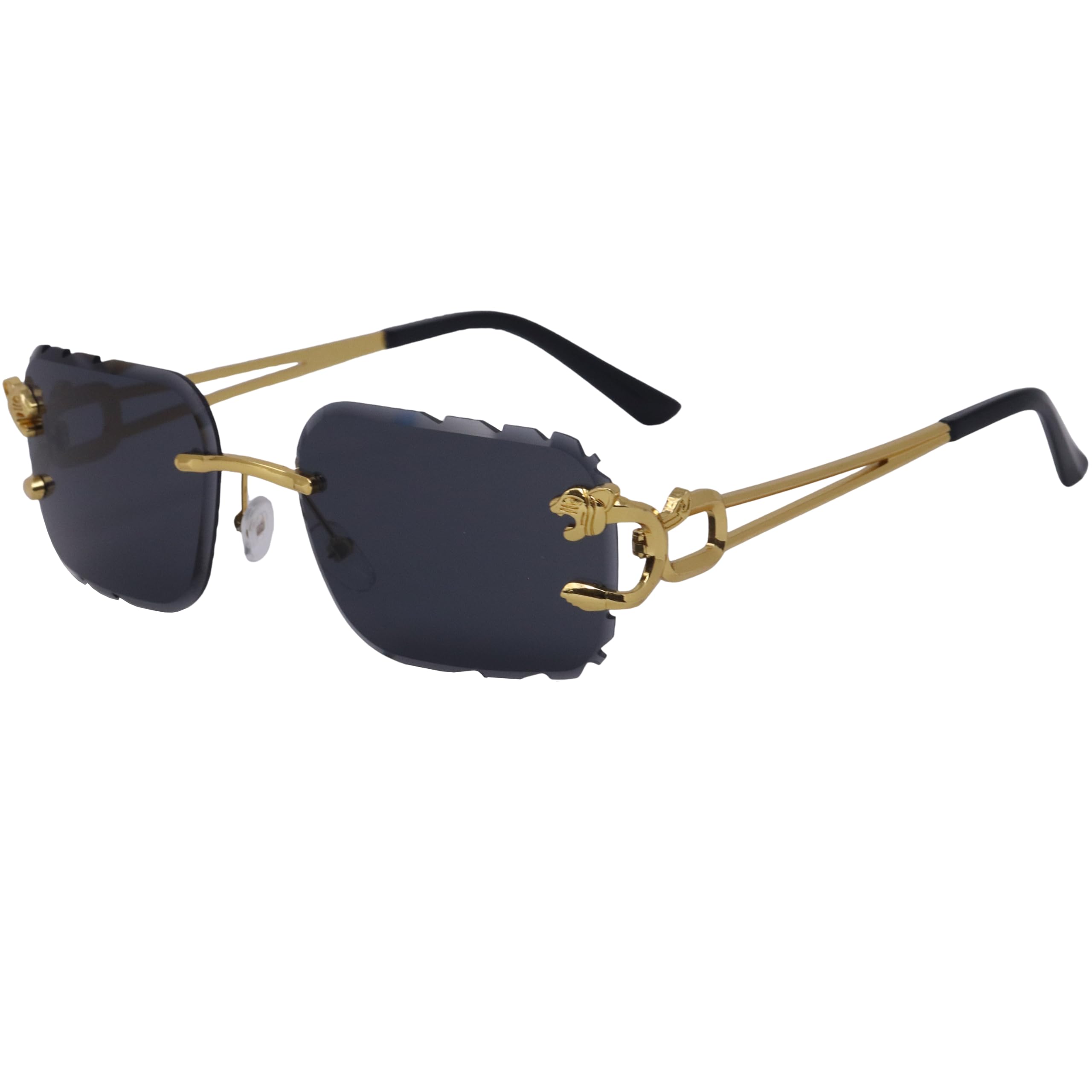 Rimless Diamond Cut Trendy Retro Hip Hop Tint Lens Sun Glasses Frameless Rectangle Sunglasses For Men and Women