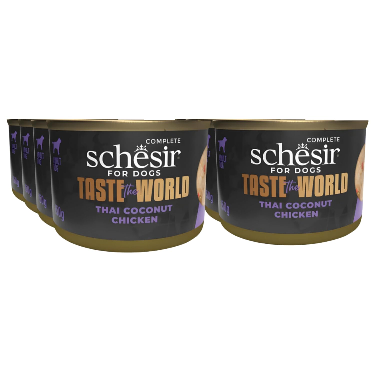 Schesir Taste The World Complete & Balanced Wet Food For Adult Dogs Thai Chicken Coconut 150g x 8 Pack