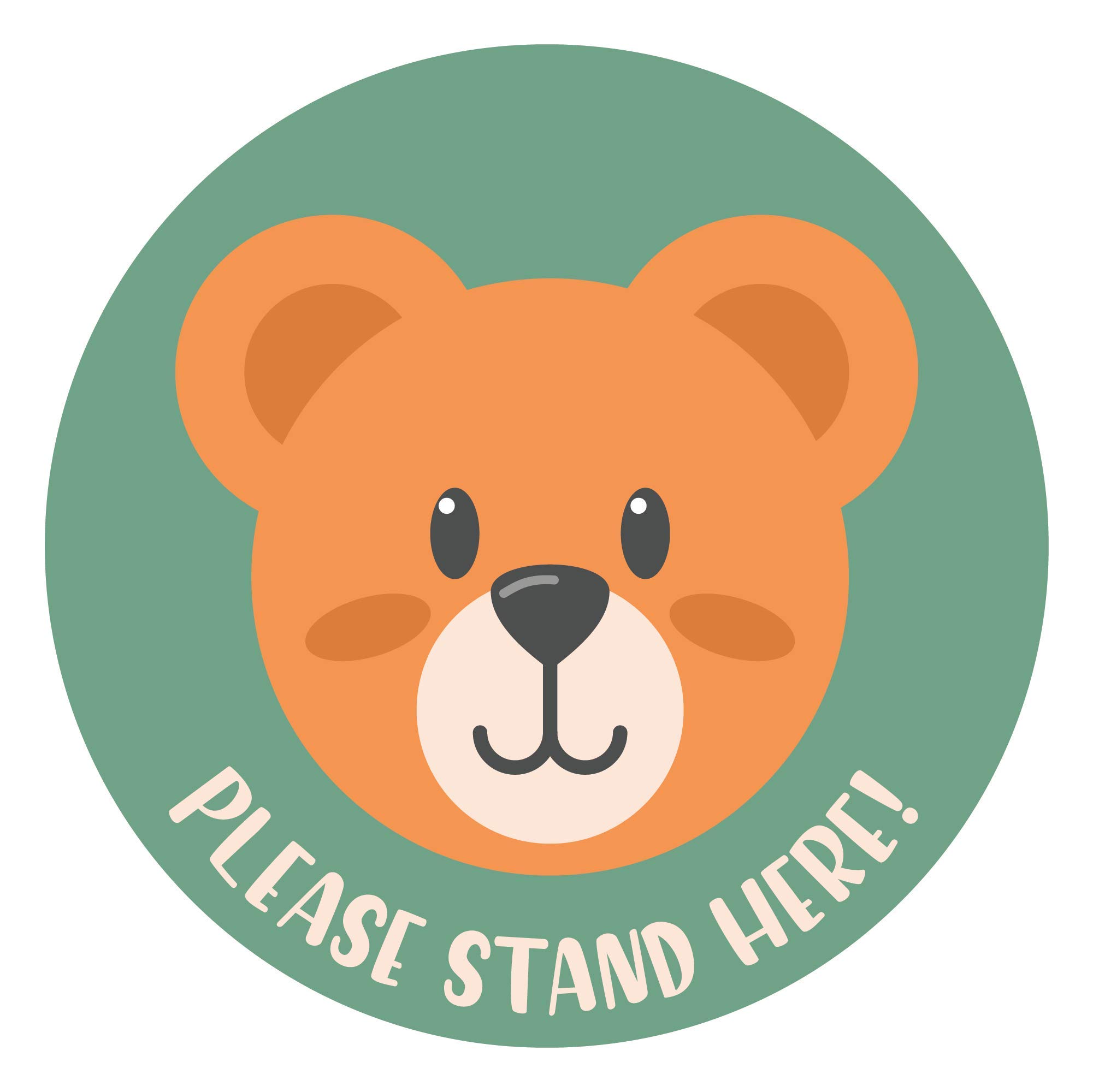 Please Stand HERE - Children's Animal Theme Social Distancing Floor Decal - Vinyl w/UL Approved Anti-Slip Finish - 12" Circle (Bear - 5 Pack)