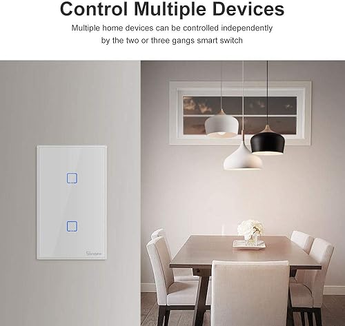Miniatura 6 de SONOFF Interruptor de luz inteligente, interruptor de pared inteligente WiFi táctil de 2.4 GHz para luces, 2 cuadrillas 1 vía TX T0, blanco,