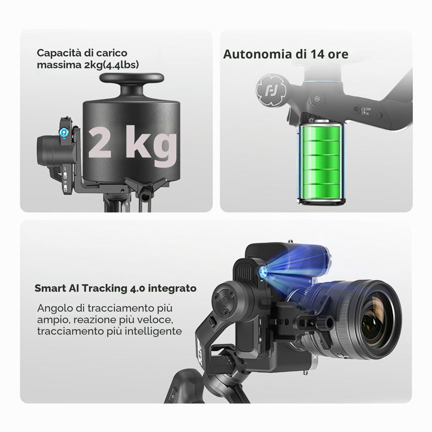 FeiyuTech SCORP Mini 3 Pro Kit stabilizzatore per fotocamera a 3 assi, tracciamento AI integrato, gimbal portatile tutto in uno per fotocamera mirrorless, fotocamera tascabile, fotocamera action