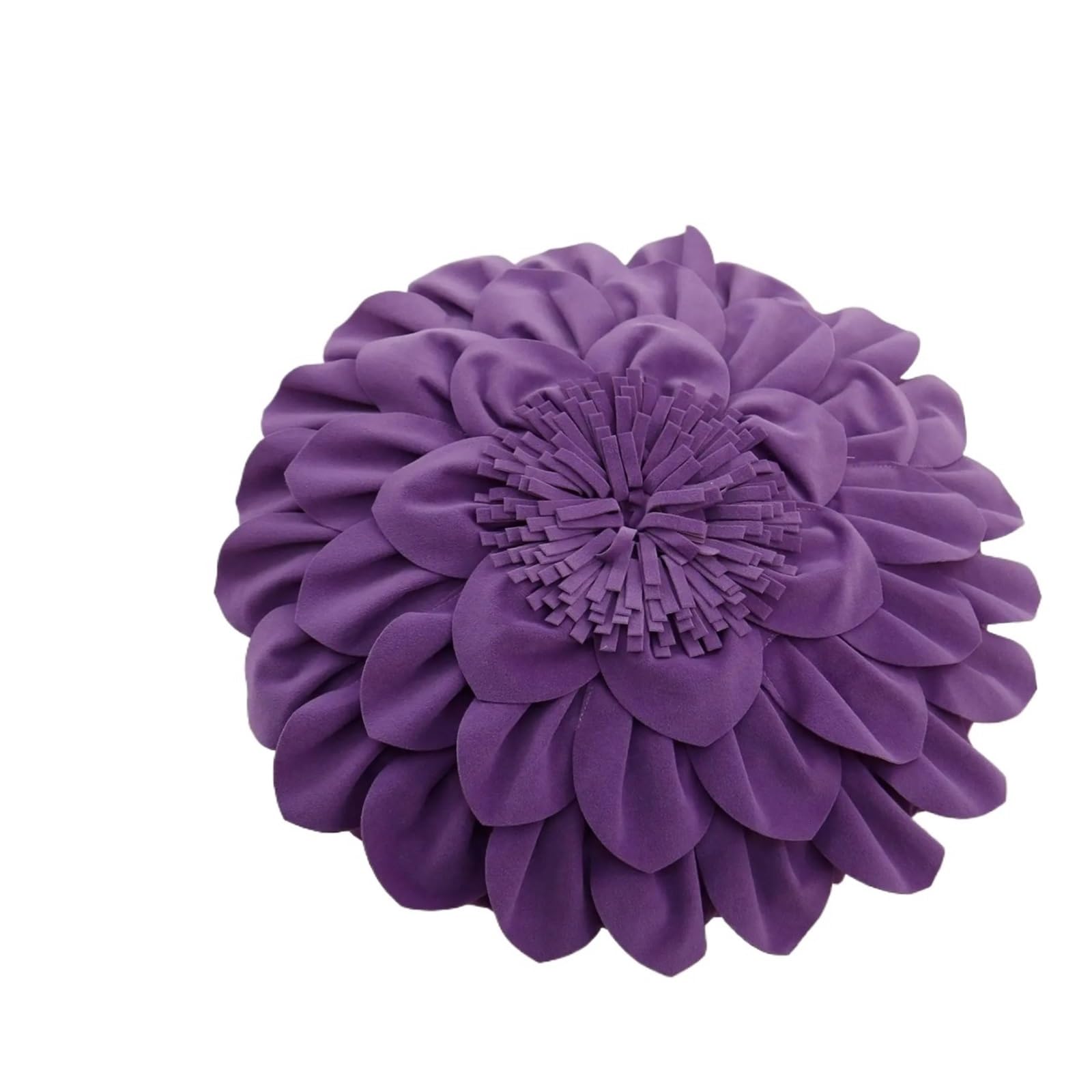 LCKKJHG Three Dimensional Chrysanthemum Patchwork Cushion Cover Velvet Solid Pillow Covers Home Flower Pillowcase(Purple-Round)