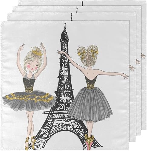 Miniatura 5 de Cloth Napkins Set of 6 Paris Eiffel Tower 20x20 Inch Cloth Napkins Dancer Washable Reusable Kitchen Dinner Napkins Table Decor for Wedding, Holiday