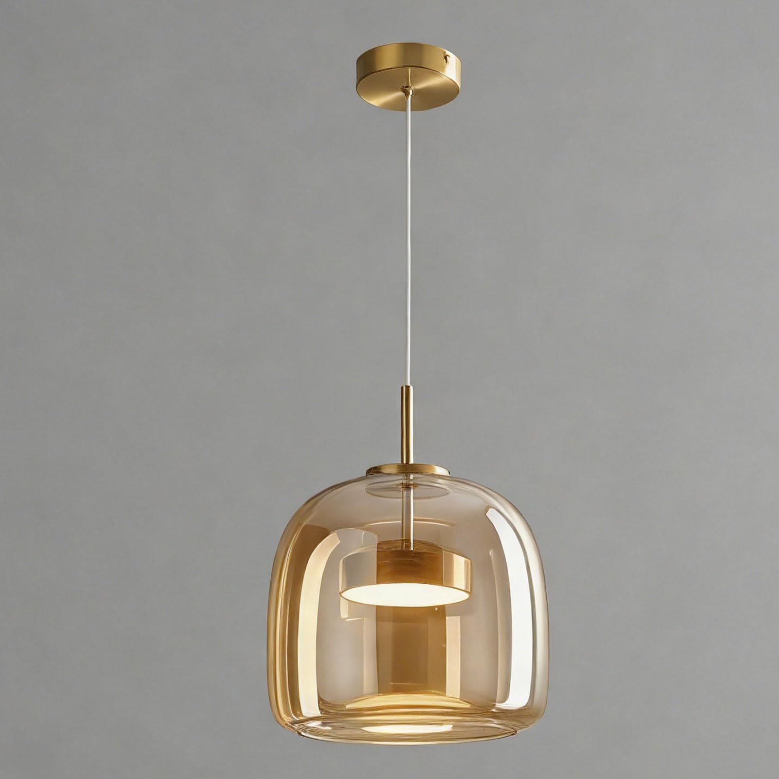 Lámpara colgante moderna de vidrio ámbar Lámpara colgante LED minimalista industrial Altura ajustable Lámpara suspendida Adecuada para dormitorios, comedores y cocinas con isla.