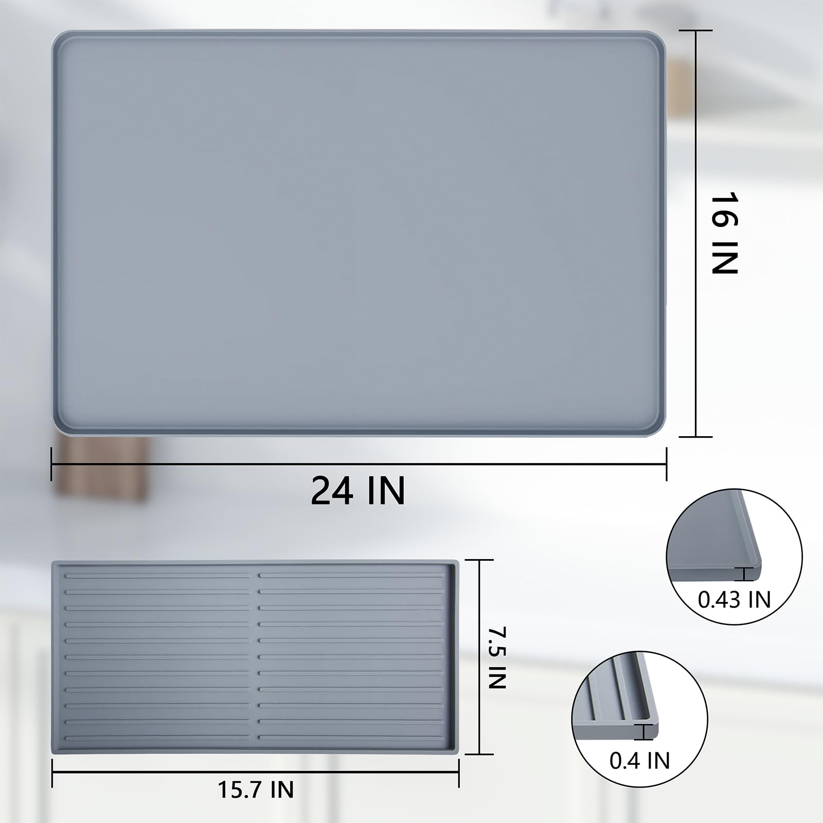 Tappetino in silicone sotto macchina da caffè, 61 x 40,6 cm, con labbro, tappetino da bar per piani di lavoro, accessori da bar, adatto sotto caffettiera, macchina per espresso, tappetino scolapiatti