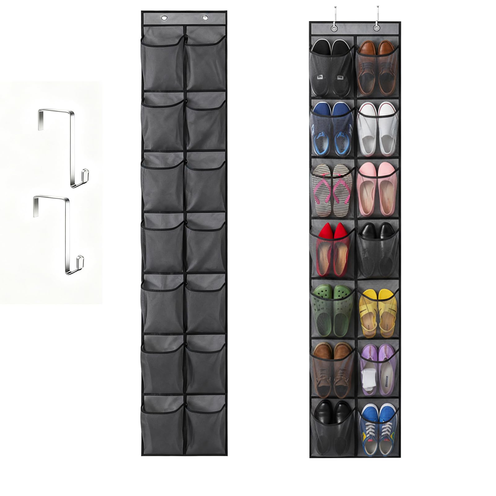 Pqrsde Over the Door Shoe Storage Organiser Shoe Organiser Hanging With 14 Large Mesh Pockets and 2 Hooks for Kitchen Bedroom Bathroom Closet Home Entryway Use (Grey, 14 Pockets)