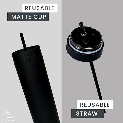 Miniatura 3 de SKINNY TUMBLERS - Paquete de 4 vasos de acrílico color pastel mate con tapa y popote, perfecto para el hogar, fiestas, viajes, vaso de plástico