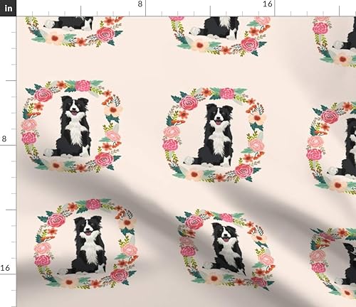 Miniatura 3 de Spoonflower Tela  Collie - Corona blanca y negra con diseño floral para perros con estampado de pétalos, tela de algodón con diseño de pétalos,