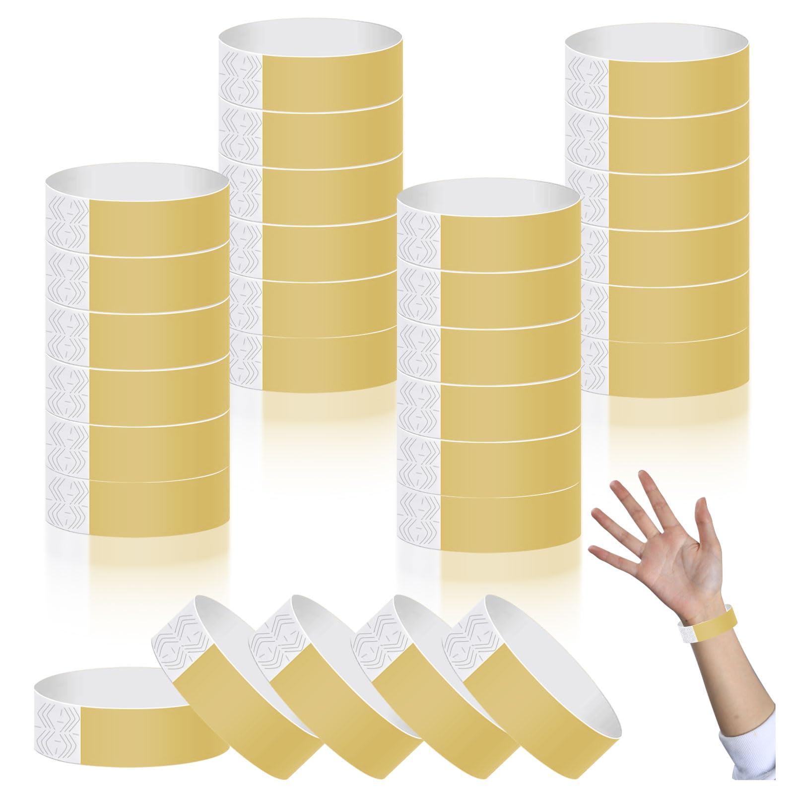 Chuanhylis 400 Pcs Wrist Bands, Wristbands for Events, Waterproof Paper Wristbands for Party, Events Music, Festival Concert, Contest, Exhibitions(Gold)