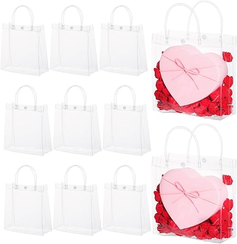 50 bolsas de regalo de plástico transparente con asas, pequeñas bolsas de plástico de PVC transparentes, bolsas de compras reutilizables para bolsas
