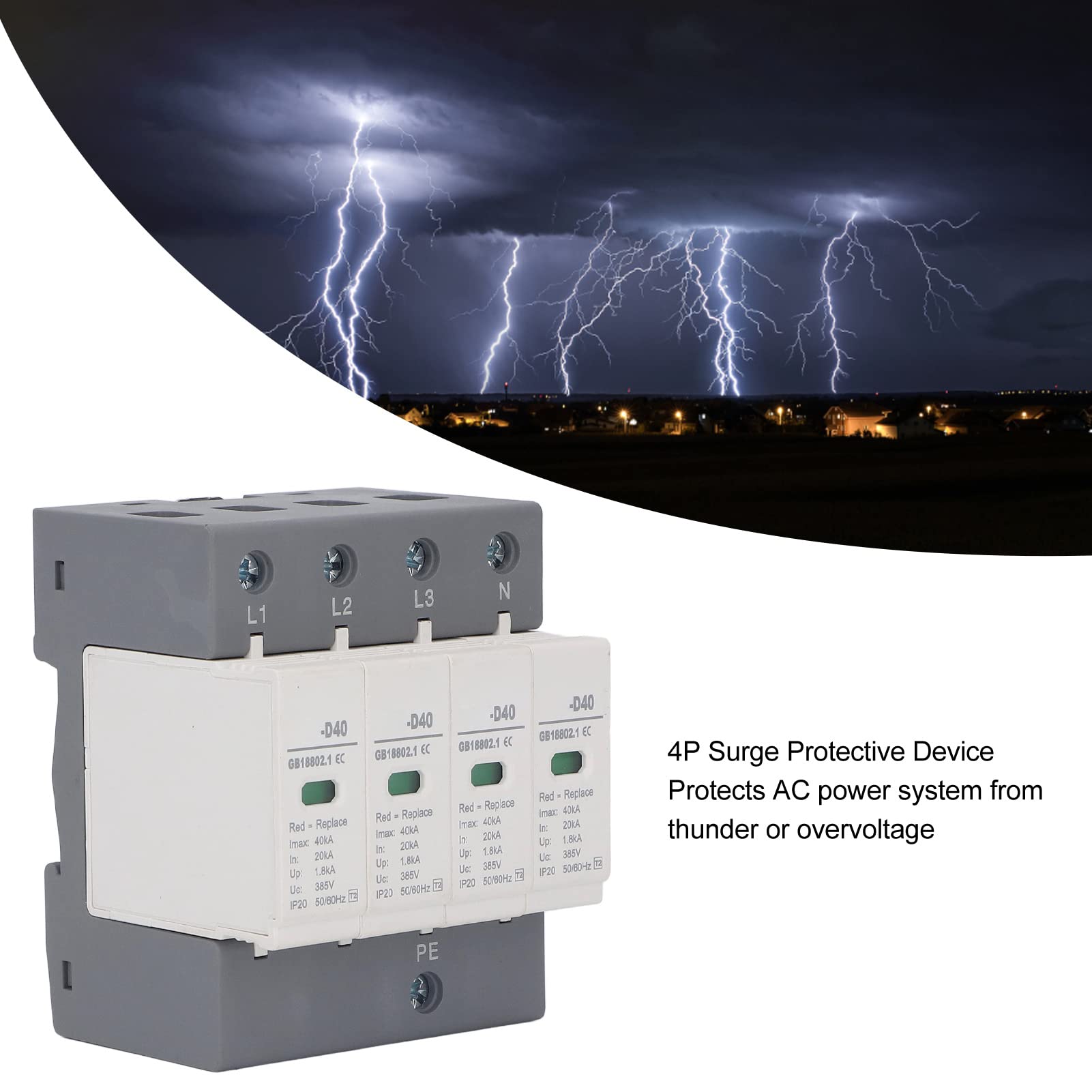 Sicurezza Impianti Elettrici Protezione Sovratensioni 4P 220V 40KA - Scaricatore Fulmini Per Sicurezza Impianti Elettrici Protezione Sovratensioni 4P 220V 40KA - Scaricatore Fulmini Per