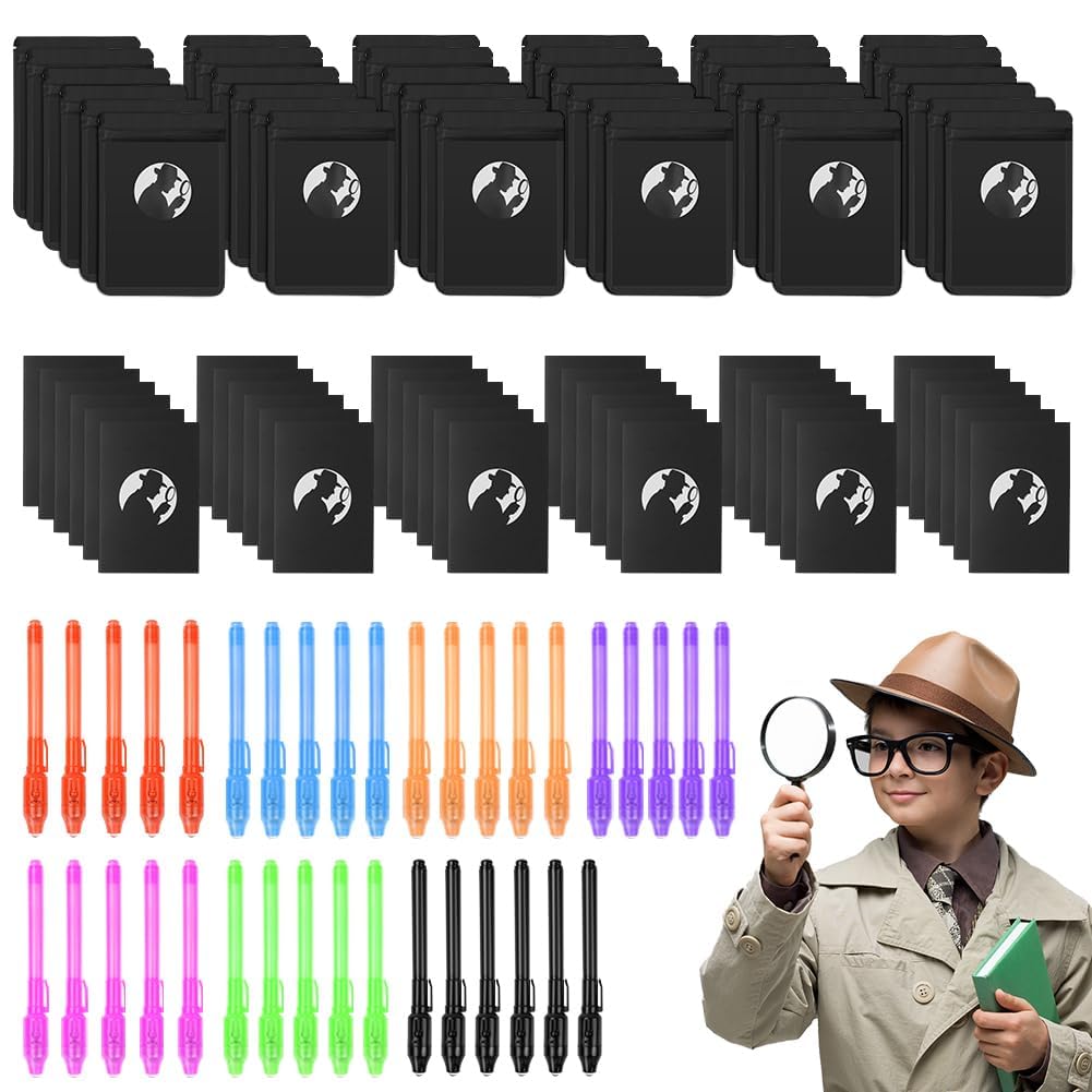 OSDUE Invisible Ink Pens and Notebooks,108 Piece Set Kids Party Bag Fillers Magic Pens for Kids Kids Detective Toy Set UV Light Spy Pens Magic Secret Message Pens for Detective Parties Fun Party