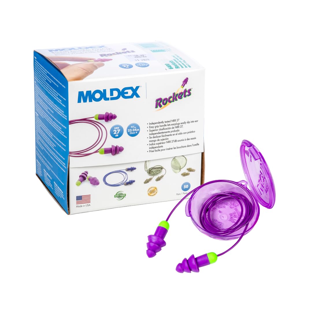 Moldex Rockets Bouchons d'oreille filaires réutilisables avec Pocket-Pak 6405, NRR 27dB
