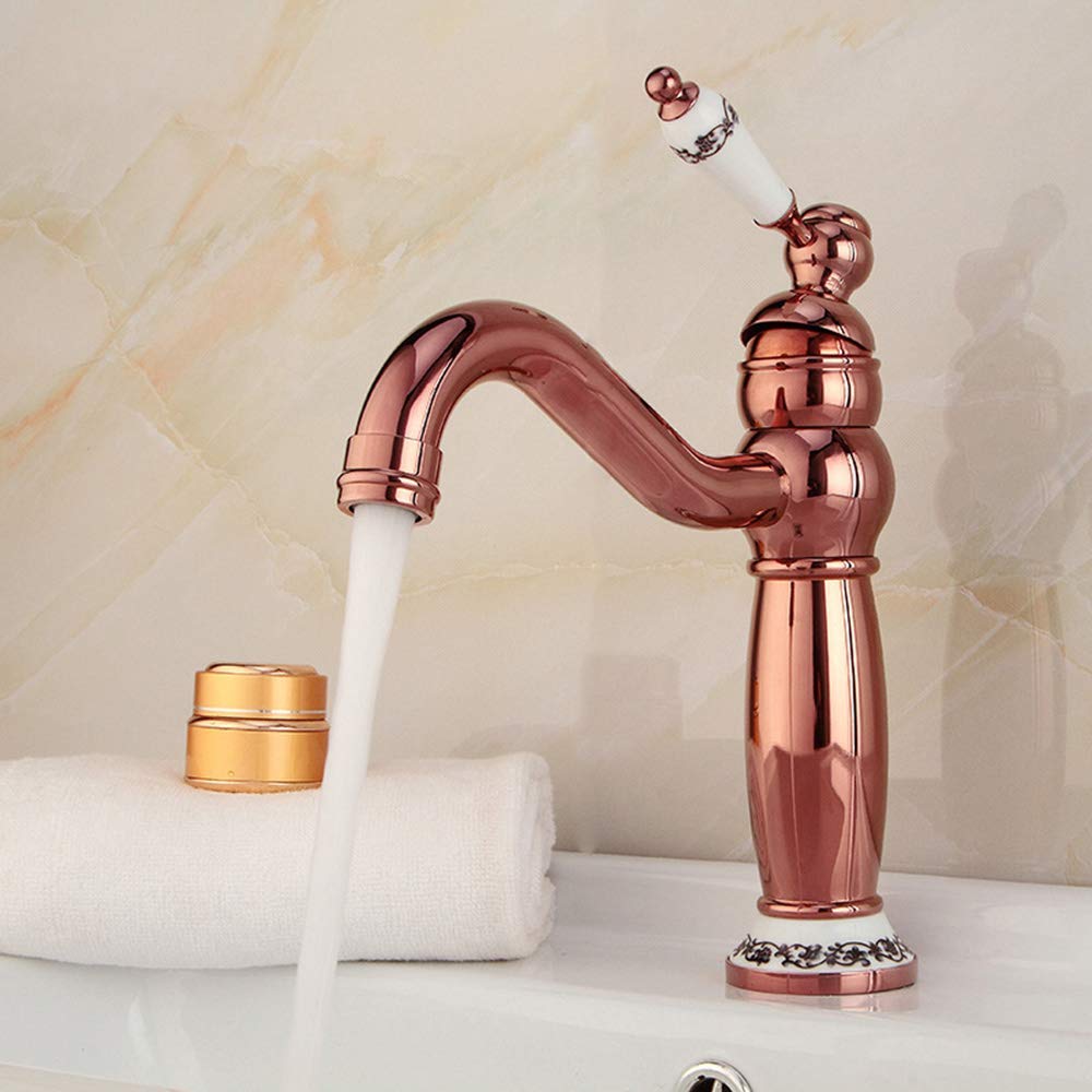 Grifo mezclador de fregadero, grifo de cocina antiguo, grifo giratorio de cobre dorado rosa, manija única, fregadero de cocina cepillado de 1 orificio, fregadero mezclador frío caliente Comfortable