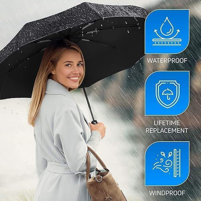 615A1aKitLL BB BACKBENCHERS Portable Auto Travel Umbrella - Windproof for Rain, Strong for Wind, Auto Open/Close Button, Perfect Car Umbrella for Men & Women, 1pcs