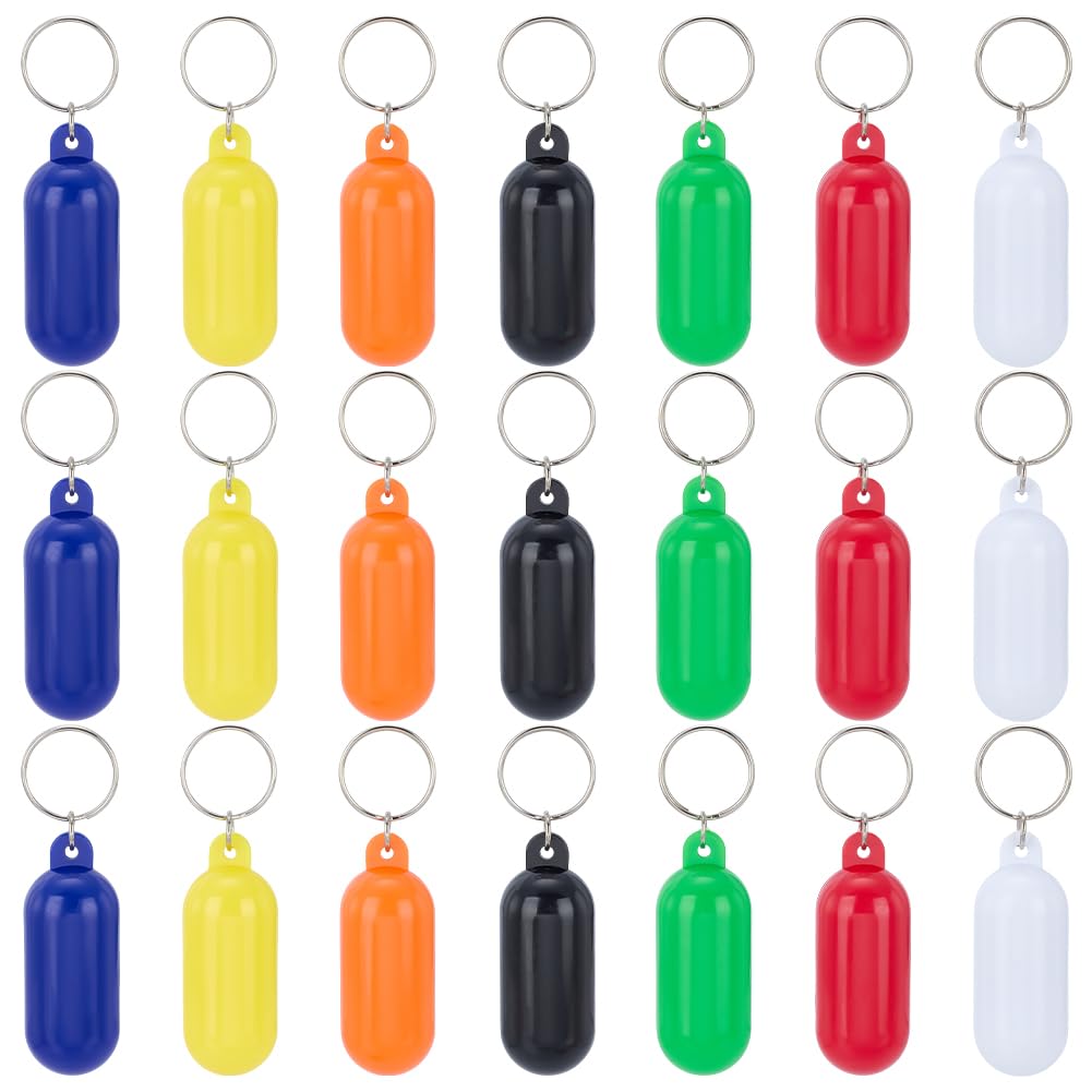 WEBEEDY 21 Stück schwimmende Schlüsselanhänger für Boote, 7 Farben, ovale schwimmende Schlüsselanhänger, wasserdichtes Angelzubehör für Boote, Schwimmbäder, Dekoration im Freien, Weihnachtsdekoration
