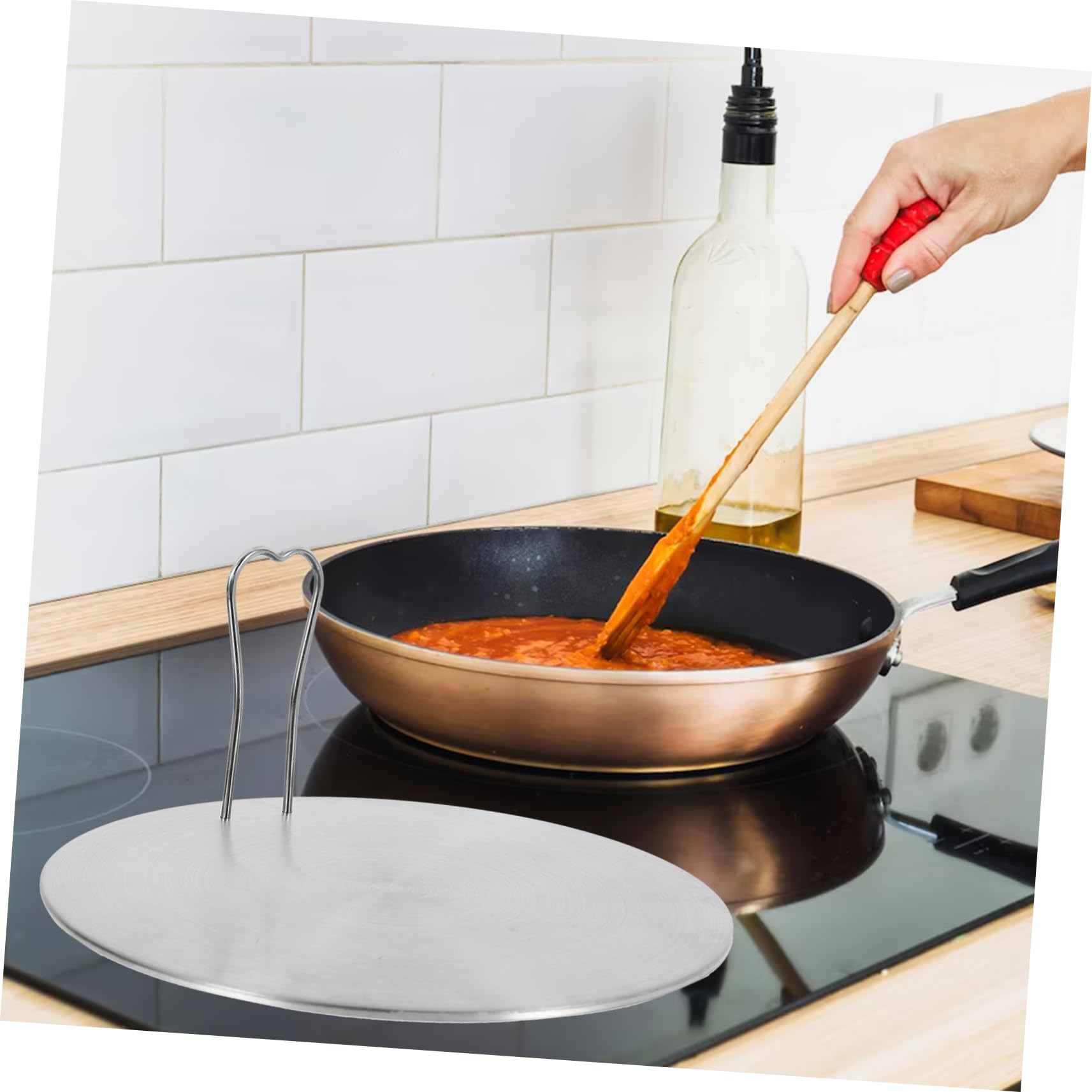 LABRIMP Adaptador de Calor Cocina de Acero Inoxidable para Placa No Difusor Calienta Magnéticas para Cocinas Eléctricas Ollas | Mango Integrado, para Utensilios No Magnéticos, Uso en Cocinas de Gas y Eléctricas