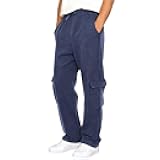 Cargo Sweatpants for Men Loose Drawstring Uncuffed Sweatpants Lightweight Fleece Lined Baggy Trousers with Pockets