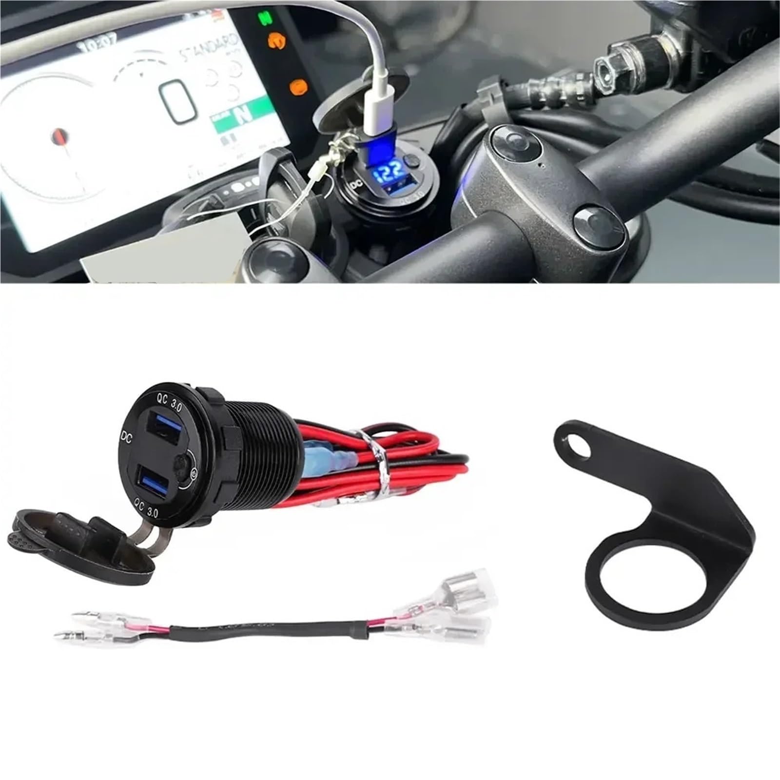 Uniwersalny zestaw naprawczy do przepustnicy motoc Pasuje do Honda CB750 Hornet 750 2023-2025 Gniazdo zasilania 3.0 Szybkie złącze USB AUX Adapter Gniazdo kabla