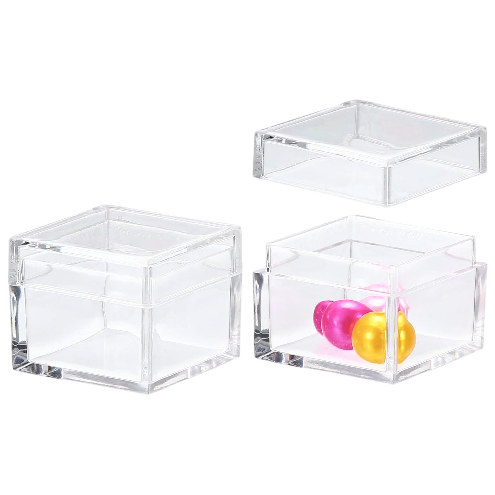 sourcing map 2 Pcs Small Acrylic Box with Lid, 1" x 1" x 0.8" Decorative Storage Box Jewelry Display Case for Store Snacks Candies, Wedding Festival Party Gifts, Clear(Rectangle)