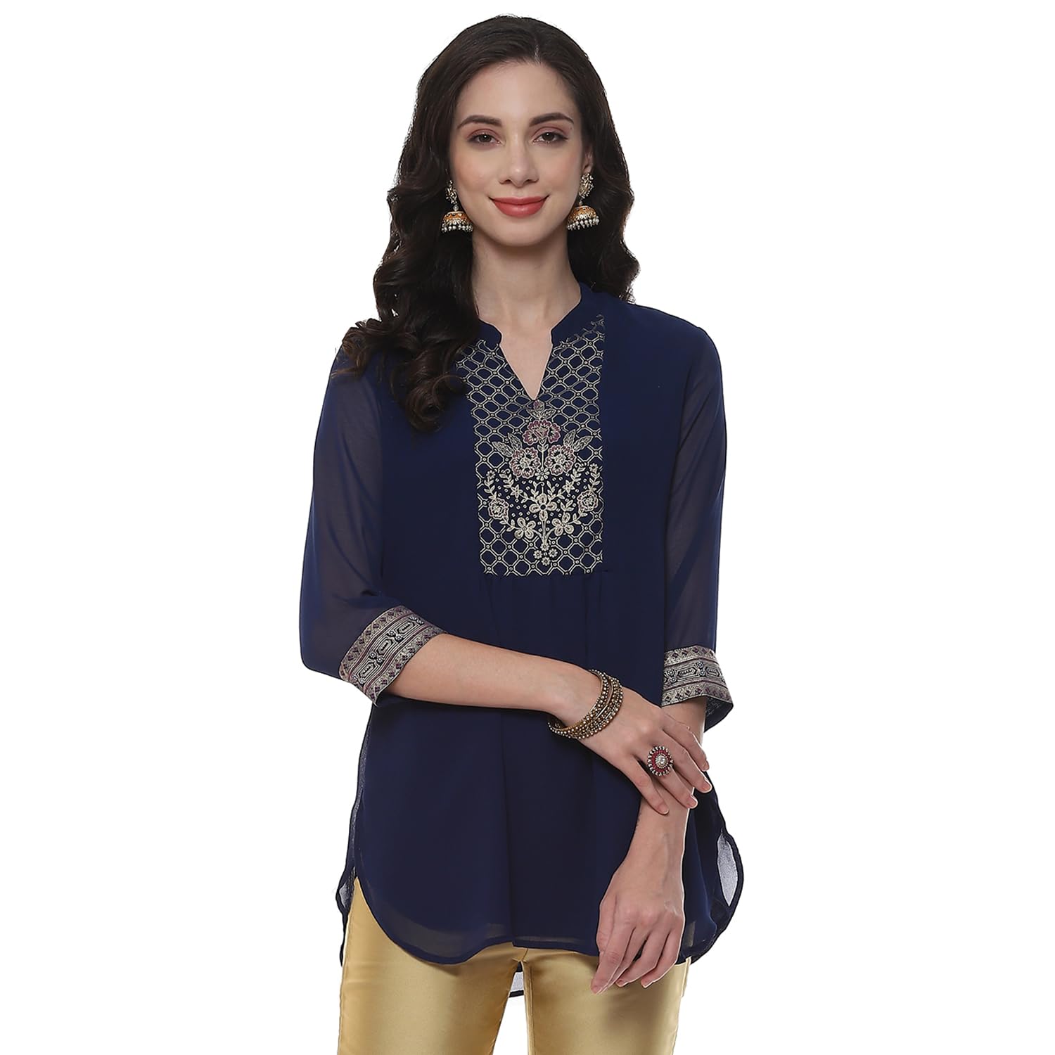 Rangriti Indigo Viscose Straight Solid Top for Women in indigo