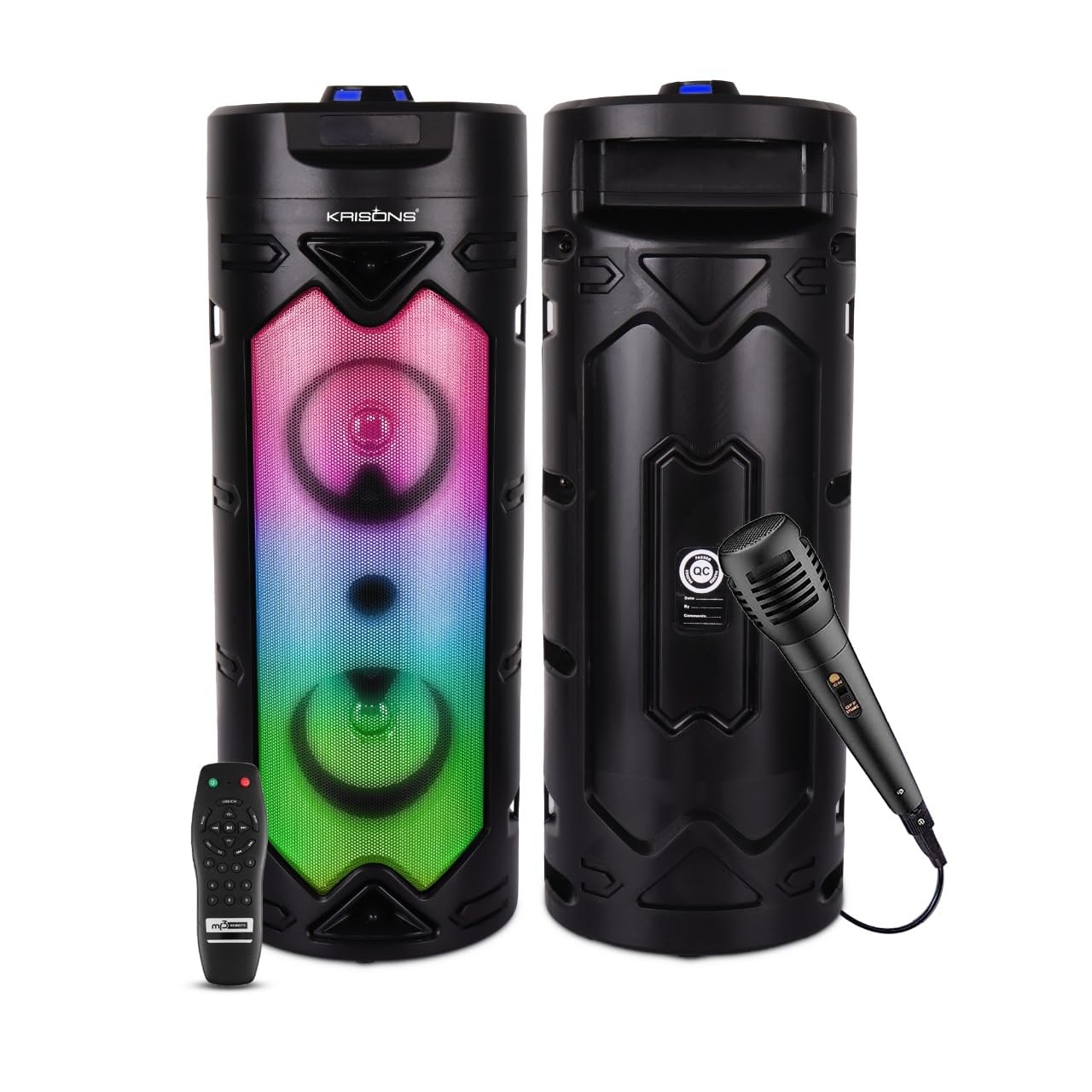 Newly Lauched Cylender 333 Double 4" Woofer 50 W Multi-Media Bluetooth Party Tower Speaker with Wired Mic for Karaoke,in Built Digital Display,RGB Lights, USB, SD Card and FM Radio