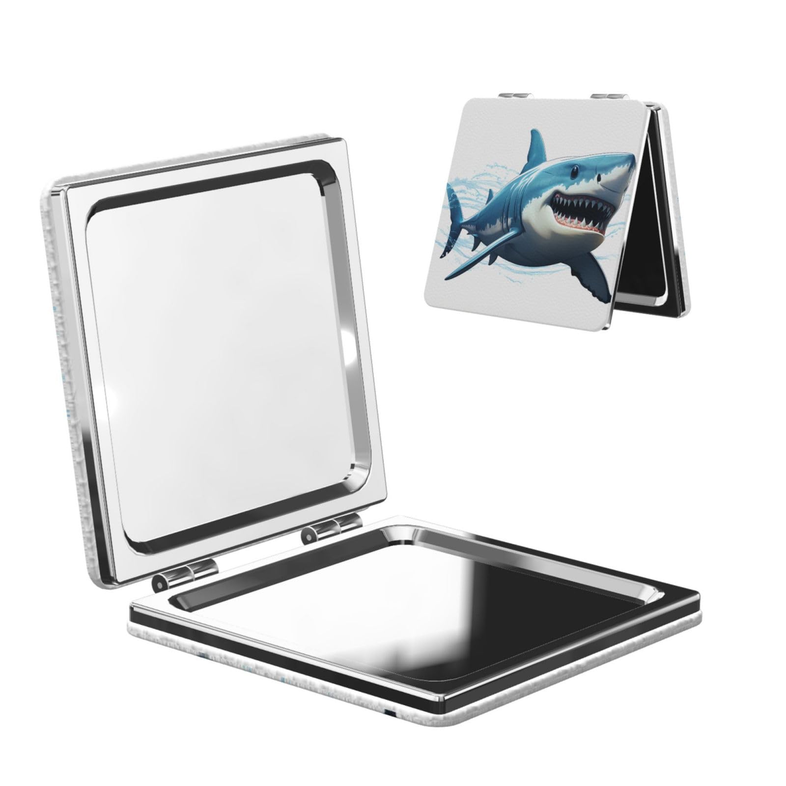 DWVTSLH Blue Shark Compact Mirror for Purse, Double-Sided 2X/1X Magnifying Mirror for Women Men, Travel Makeup Mirror for Handbag, Handheld Vanity Mirror for Gift