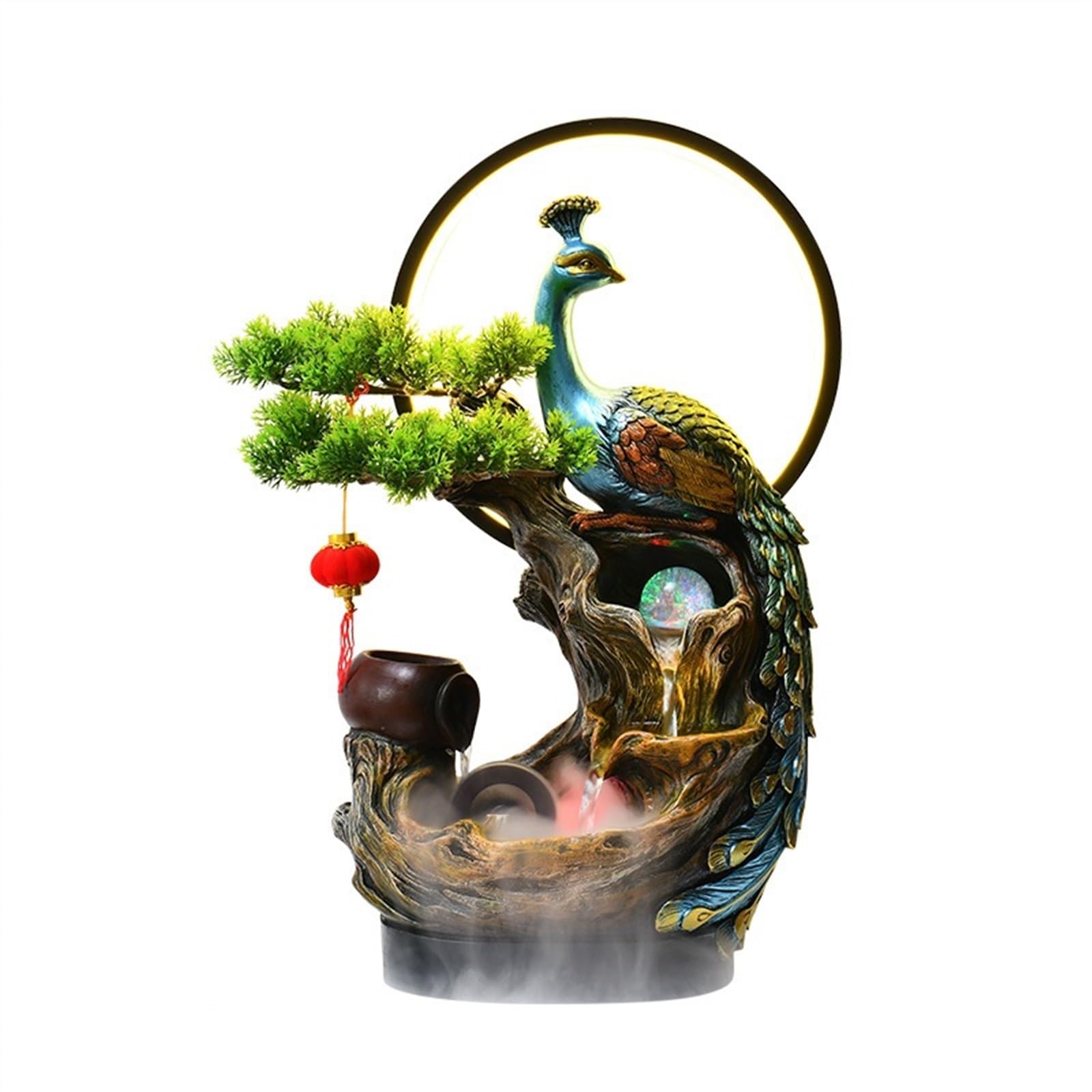 Jingzai202405 Indoor Floor Fountain Water Decoration, Peacock Circulating Water Office Living Room Courtyard Decoration, Outdoor Fountain Decoration Water Fountain