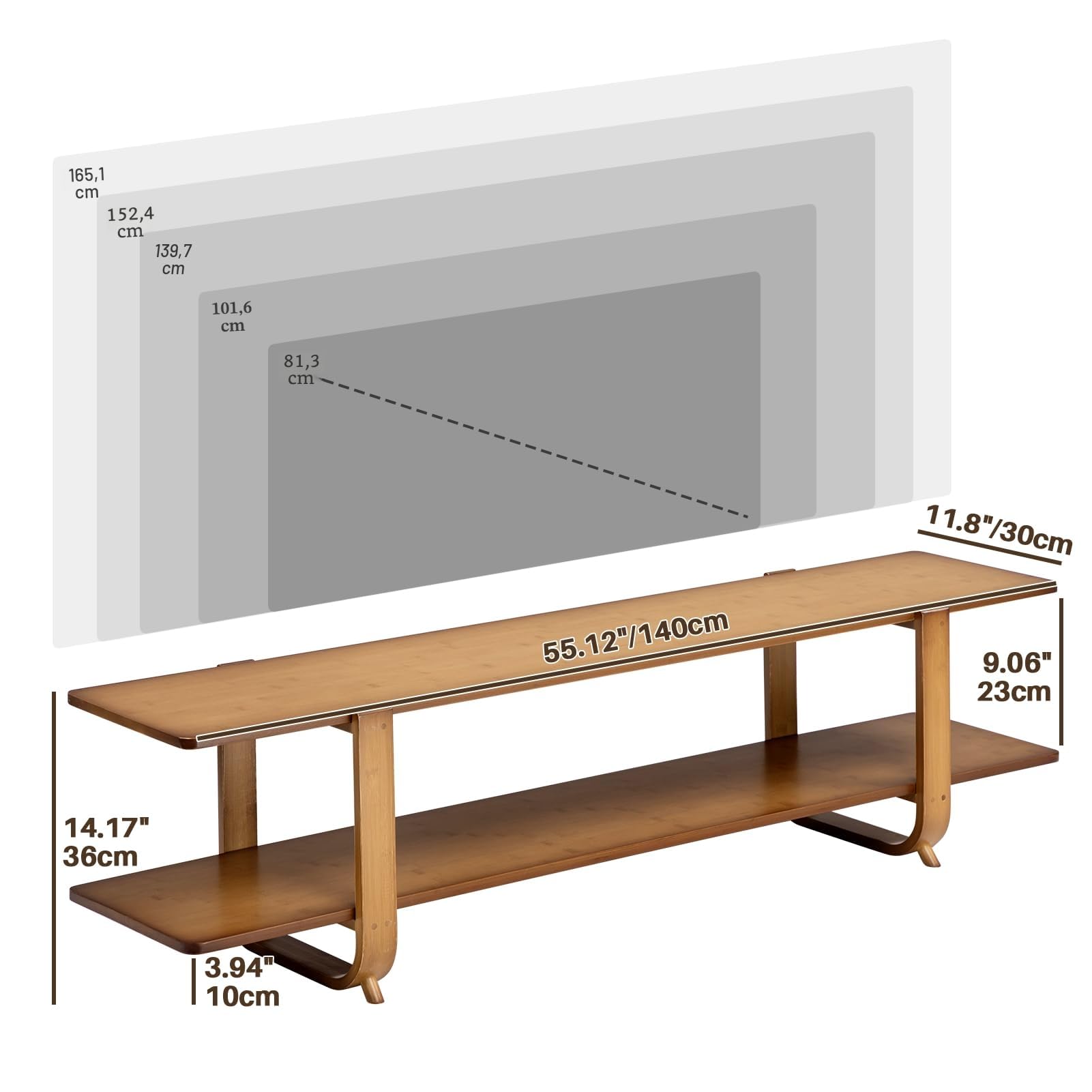HollyHOME Mueble TV 140cm Mesa TV Salon Muebles de Salon 2 Niveles, Mueble TV Bambú Soporte para Centro de Entretenimiento, Natural-B
