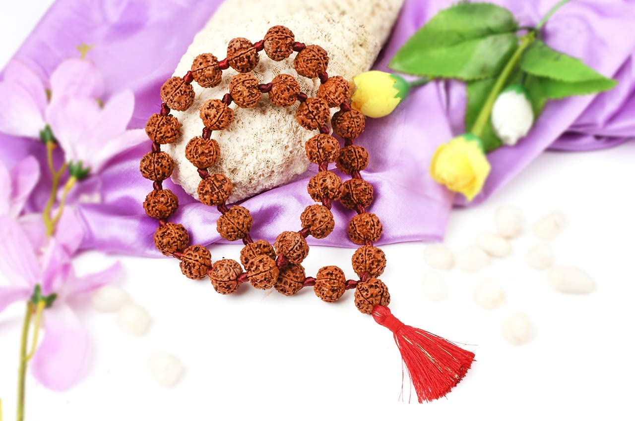 Rudra Centre 5 Mukhi Nepal Rudraksha Beads Mala - 15mm - 32 + 1 Beads