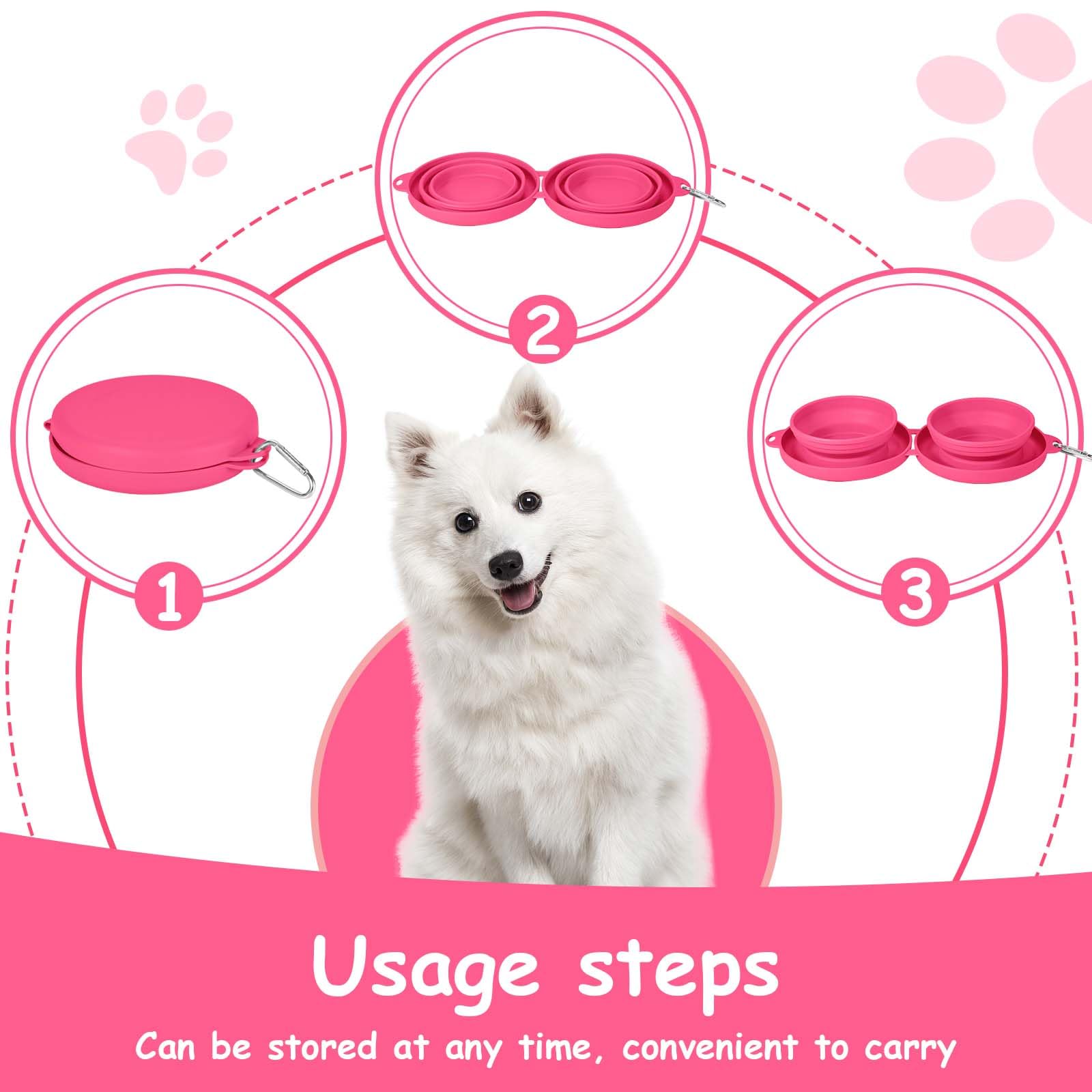 Gamelle à eau pliable 2 en 1 pour animal domestique - Gamelle portable avec mousqueton pour voyage, randonnée, camping, marche (rose)