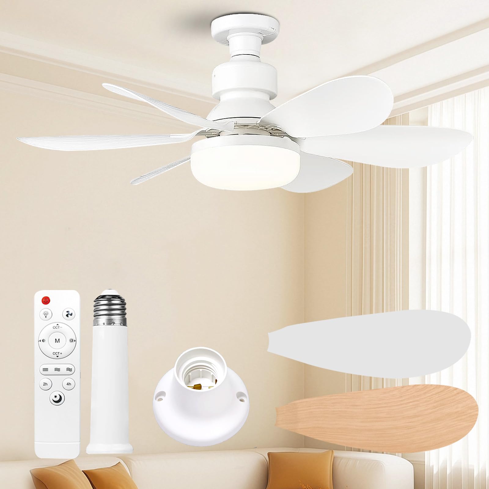 Ventilateur de Plafond avec Lumière et Telecommande 52CM 30W 1800 Lumen