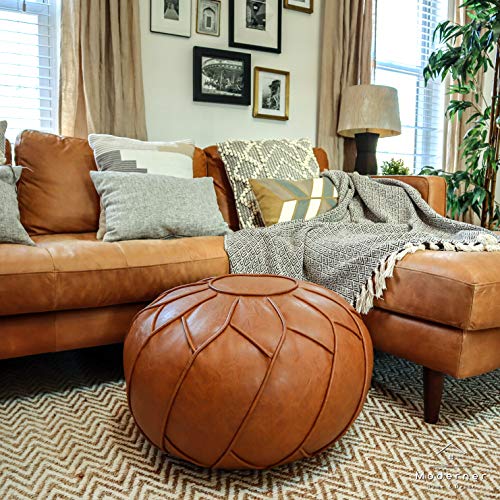 Moderner Faux Leather Pouf Unstuffed Ottoman Moroccan Footstool, Floor