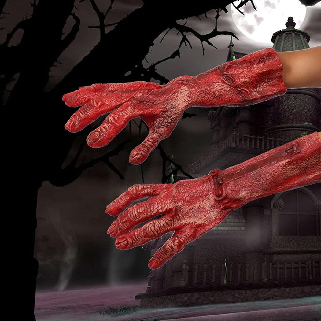 Urieo Halloween Costume Gloves Nude Horror Zombie Hands Tricks Cosplay Party Props Monster Glove for Adults