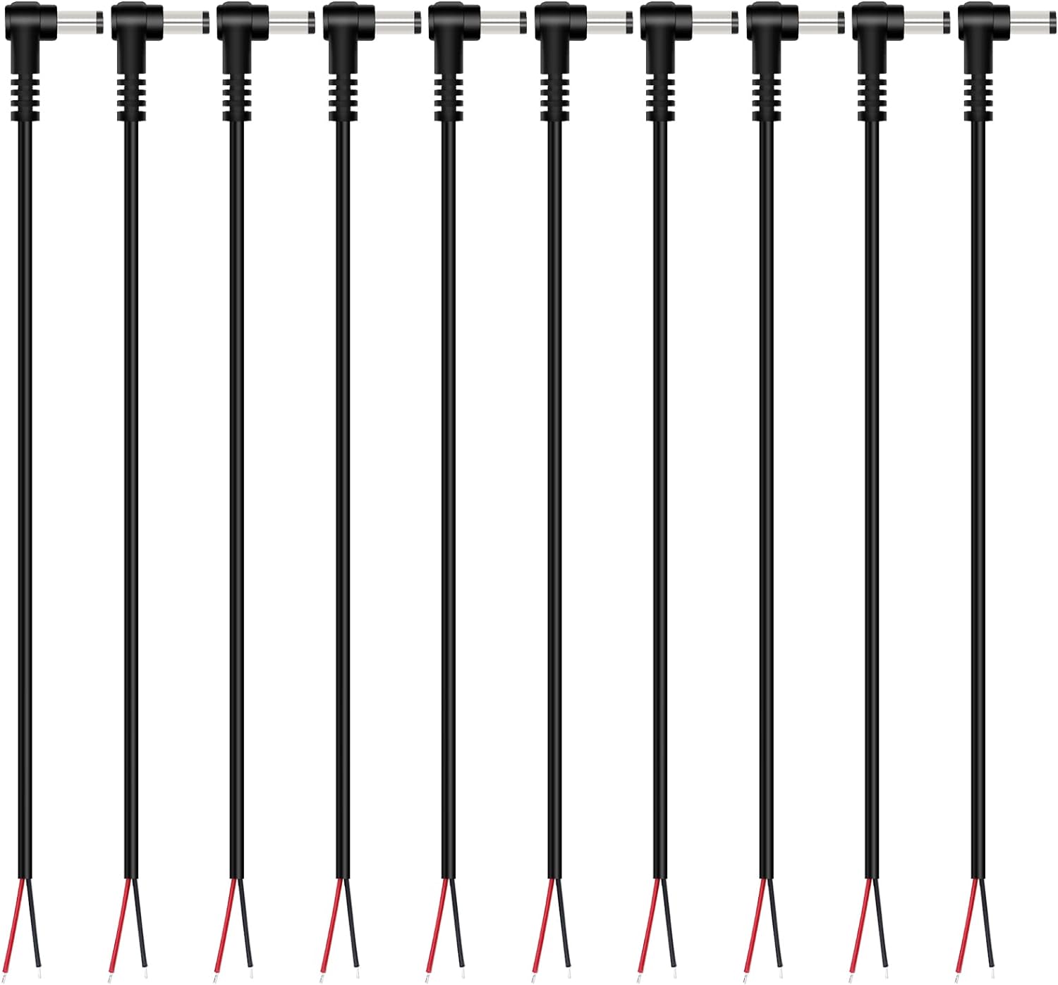 DC Power Pigtail Cable, 10-Pack 5.5mm x 2.5mm 90 Degree Right Angle DC Barrel Male Plug Jack Connector to Bare Wire Power Supply Adapter Repair Cord for CCTV Surveillance Security Camera LED Strip