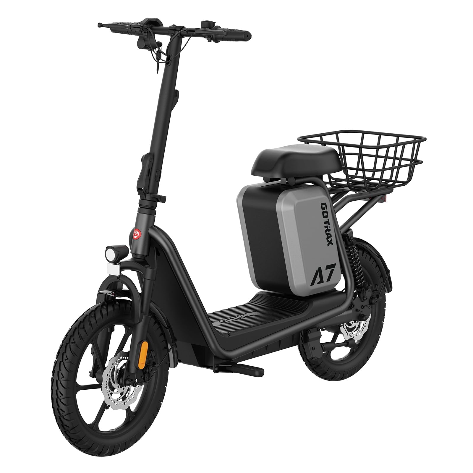 Gotrax Adult Electric Scooter with Seat, Max 19-25miles Range, 15.5-20mph Power by 350W-500W Motor, All-Terrain Tire & Wider Deck & Soft Cushioning Seat with Carry Basket