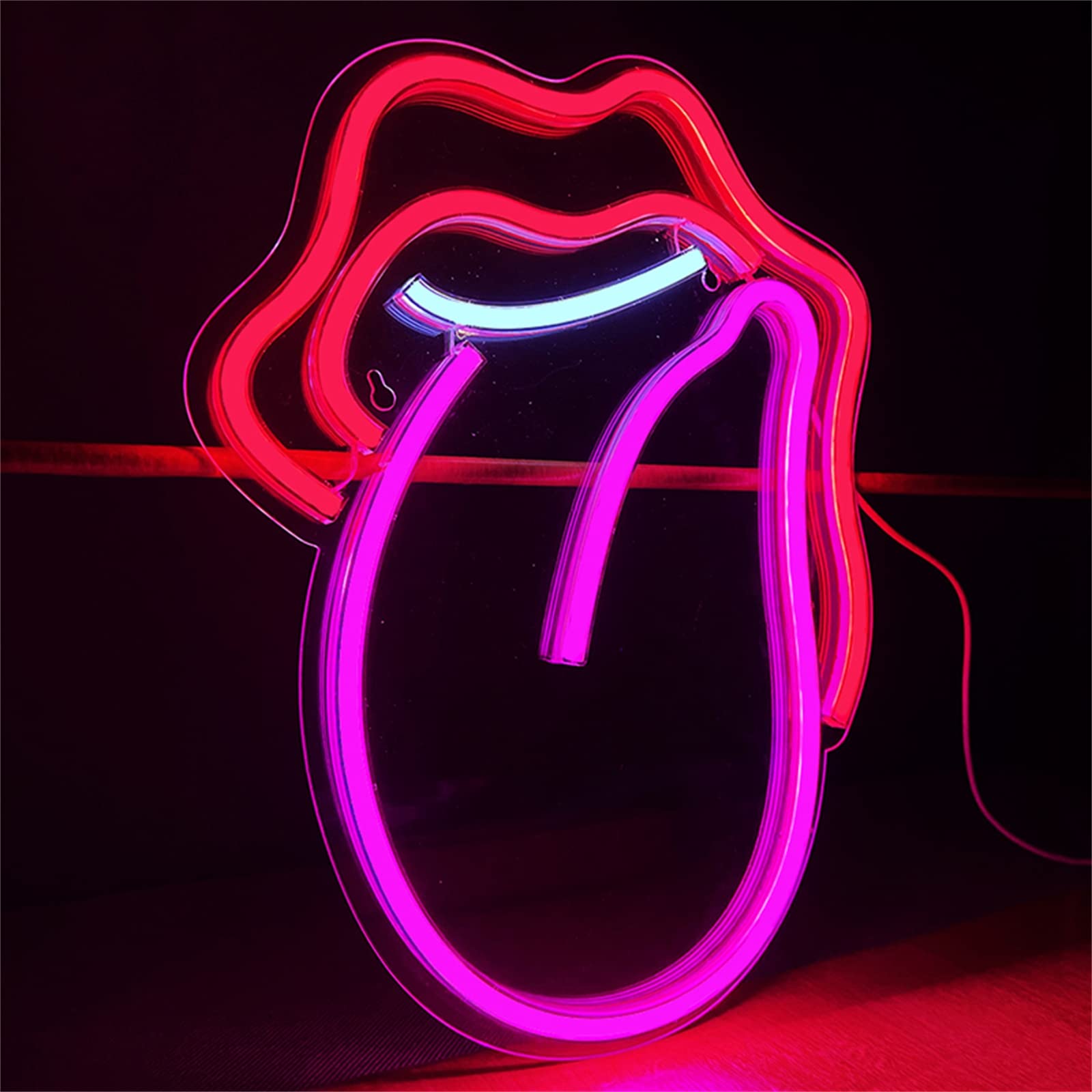 Letrero de luz de neón LED Letreros de neón de boca sexy, Luces de neón LED USB para labios y lengua para decoración de bar, Letrero luminoso para colgar en la pared de la ventana con interruptor, 32x