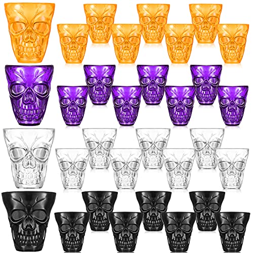 Honeydak Halloween Skull Party Favor Shot Glasses 1.86 Oz/ 55 Ml Unbreakable Plastic Halloween Cups For Spirits Vodka (32 Count)