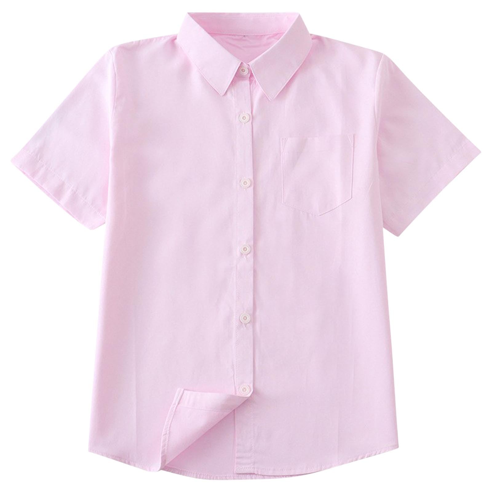 Kids Shirts School Summer-Boys Girls Short Sleeve Tops,Button Down Casual Smart Tees Shirts,Solid Cotton Dressy Blouses,Uniform Basic Undershirts,Big Child,Teens 10-16 Years